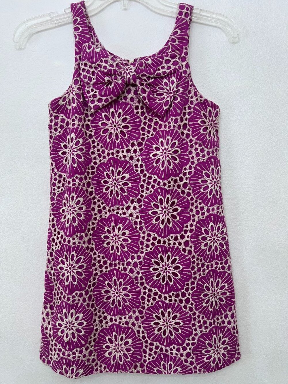 Gianni Bini Big Girls' Bow Front Sleeveless Eyelet Shift Dress in Magenta 10